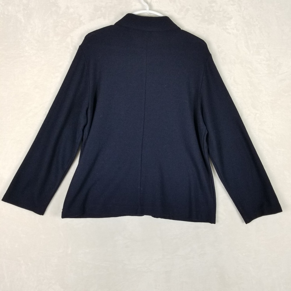 Eileen Fisher Wool Jacket Women L Navy Blue Full Zip Collared Minimalist 100s - Picture 2 of 8